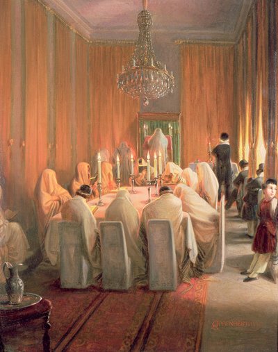 La famiglia Rothschild in preghiera da Moritz Daniel Oppenheim